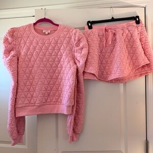 Pink Quilted Sweatshirt and Shorts Set